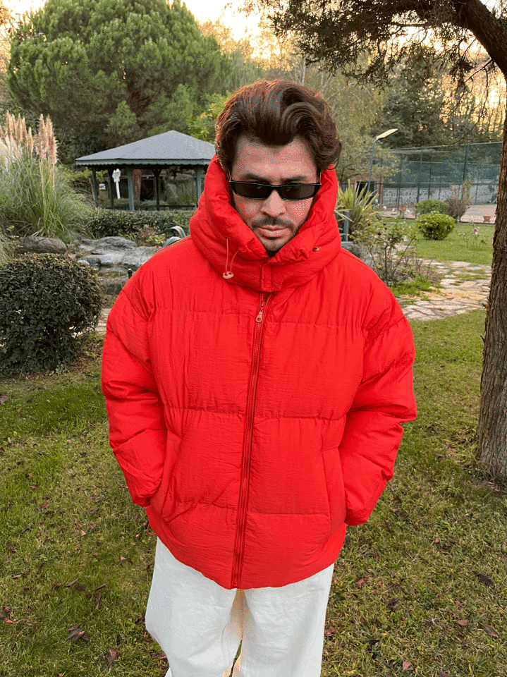 Oversize Şişme Nar Çiçeği Mont