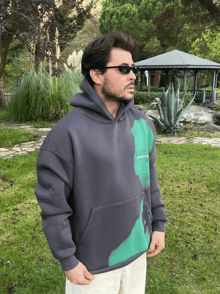 Üç İplik Şardonlu Greenface Oversize Sweatshirt Antrasit