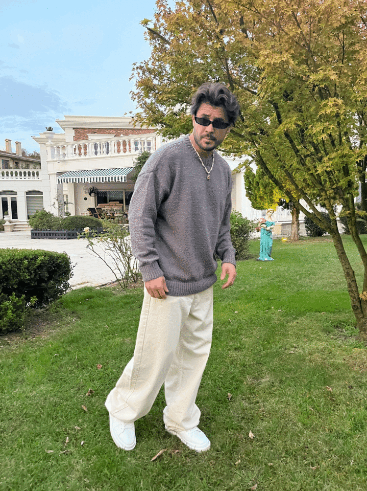 Oversize Basic Triko Kazak Gri