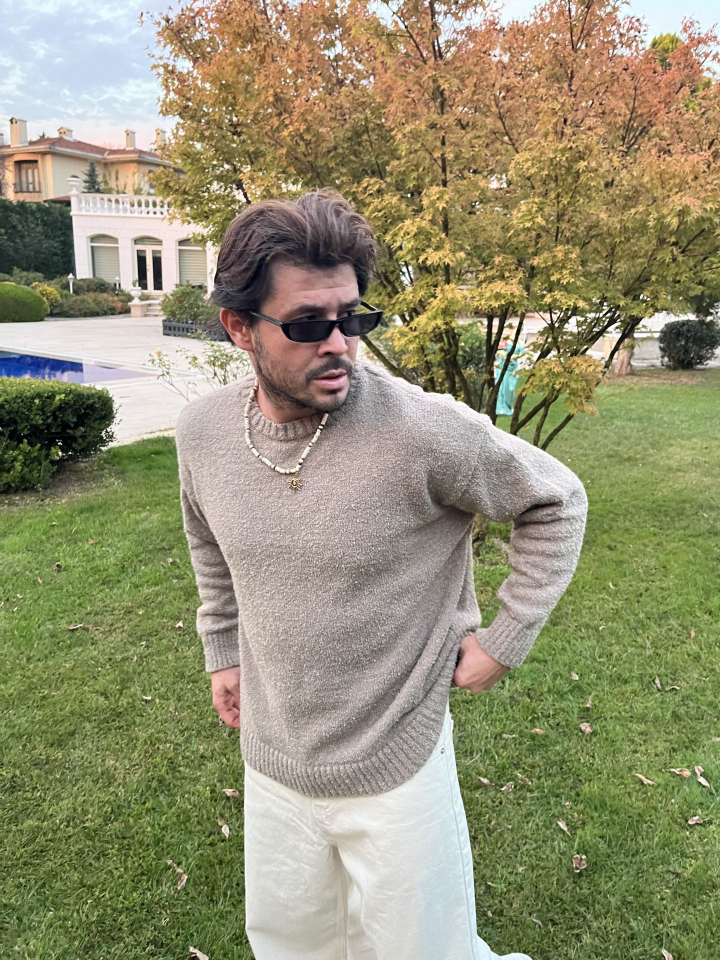 Oversize Basic Triko Kazak Bej