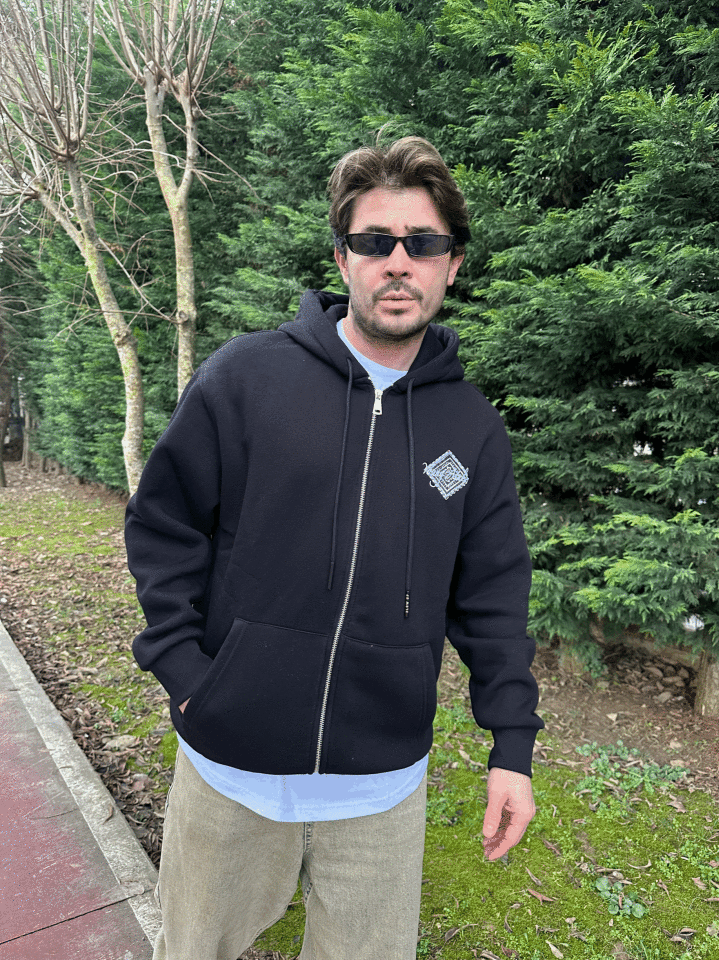 Oversize Fermuarlı Sweatshirt Siyah